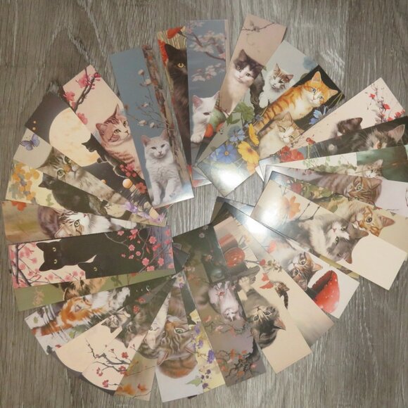 SET 30 Cat Bookmarks Cardboard Different Designs (F94) - Picture 5 of 6
